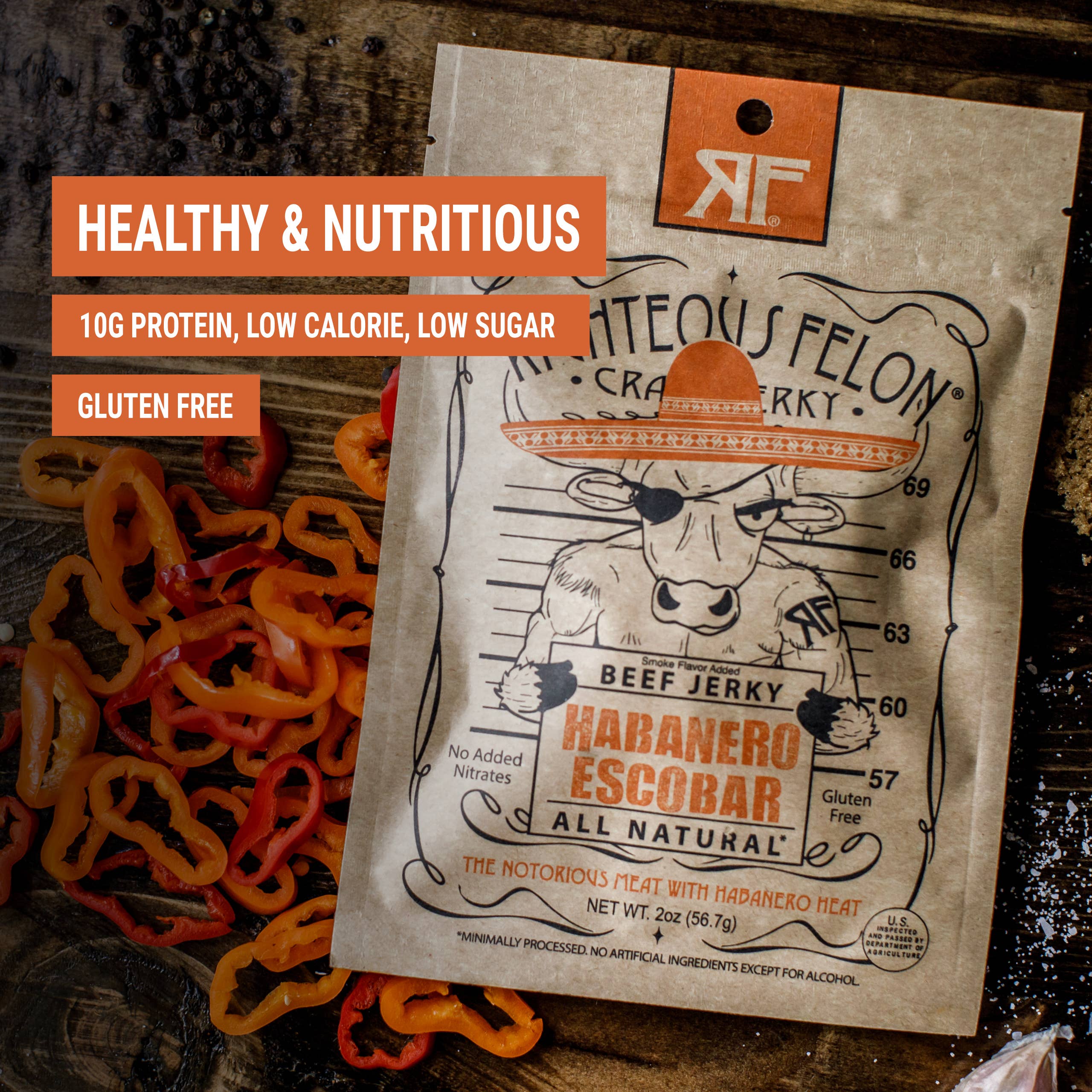 Righteous Felon Craft Jerky - Vente Viande séchée - Bœuf séché Habanero Escobar 2oz3