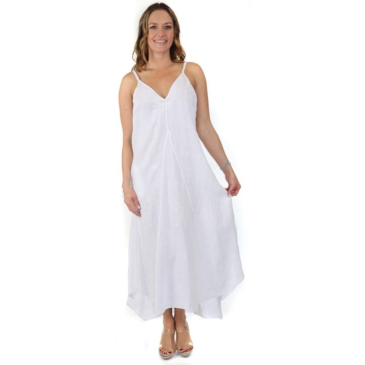 Pure washed linen uneven hem spaghetti strap summer dress for wholesale by LINEN AND GAUZE