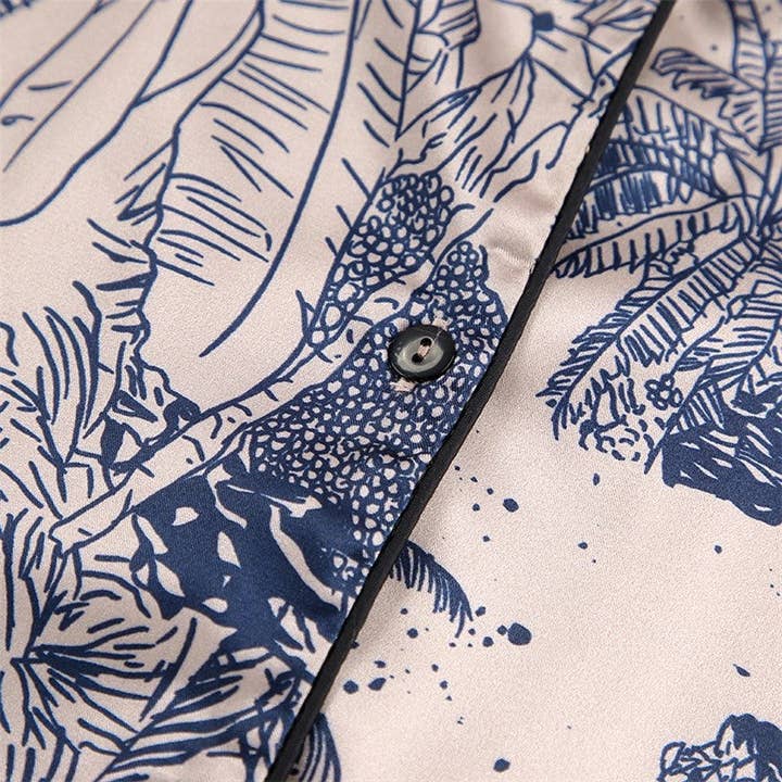 PRINTING Long Sleeve Satin Two-Piece Pajama Set with Lapel Collar and Single-Breasted Blouse for wholesale on Faire6