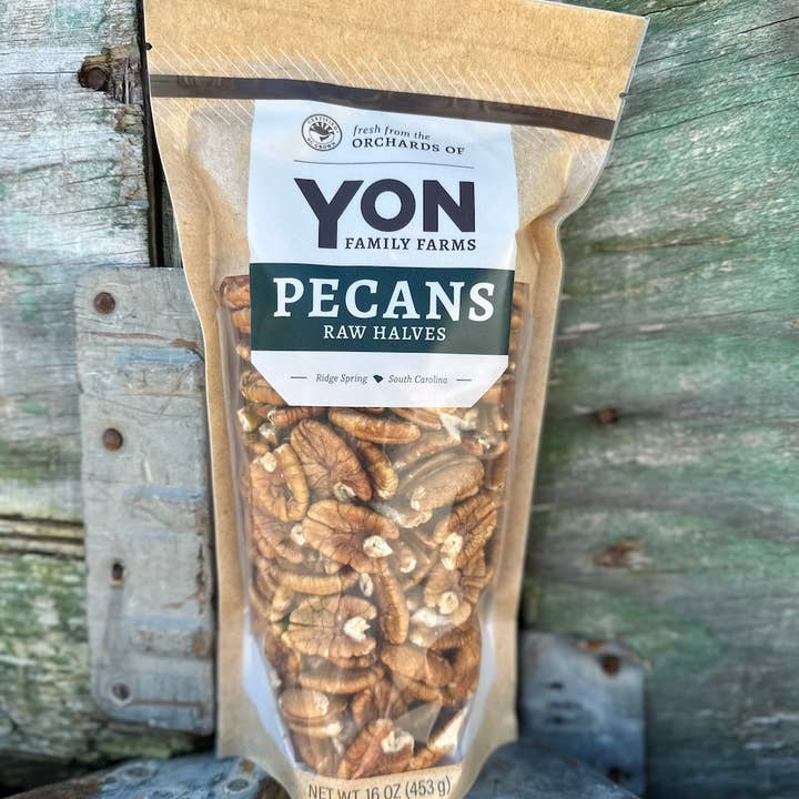 Raw Pecan Halves - 16 oz / 1 lb bags for wholesale by Yon Family Farms