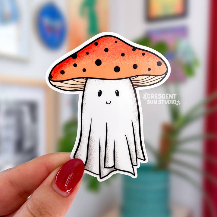Adesivo Ghost Mushroom, simpatico adesivo in vinile
per la vendita all'ingrosso da parte di Crescent Sun Studio