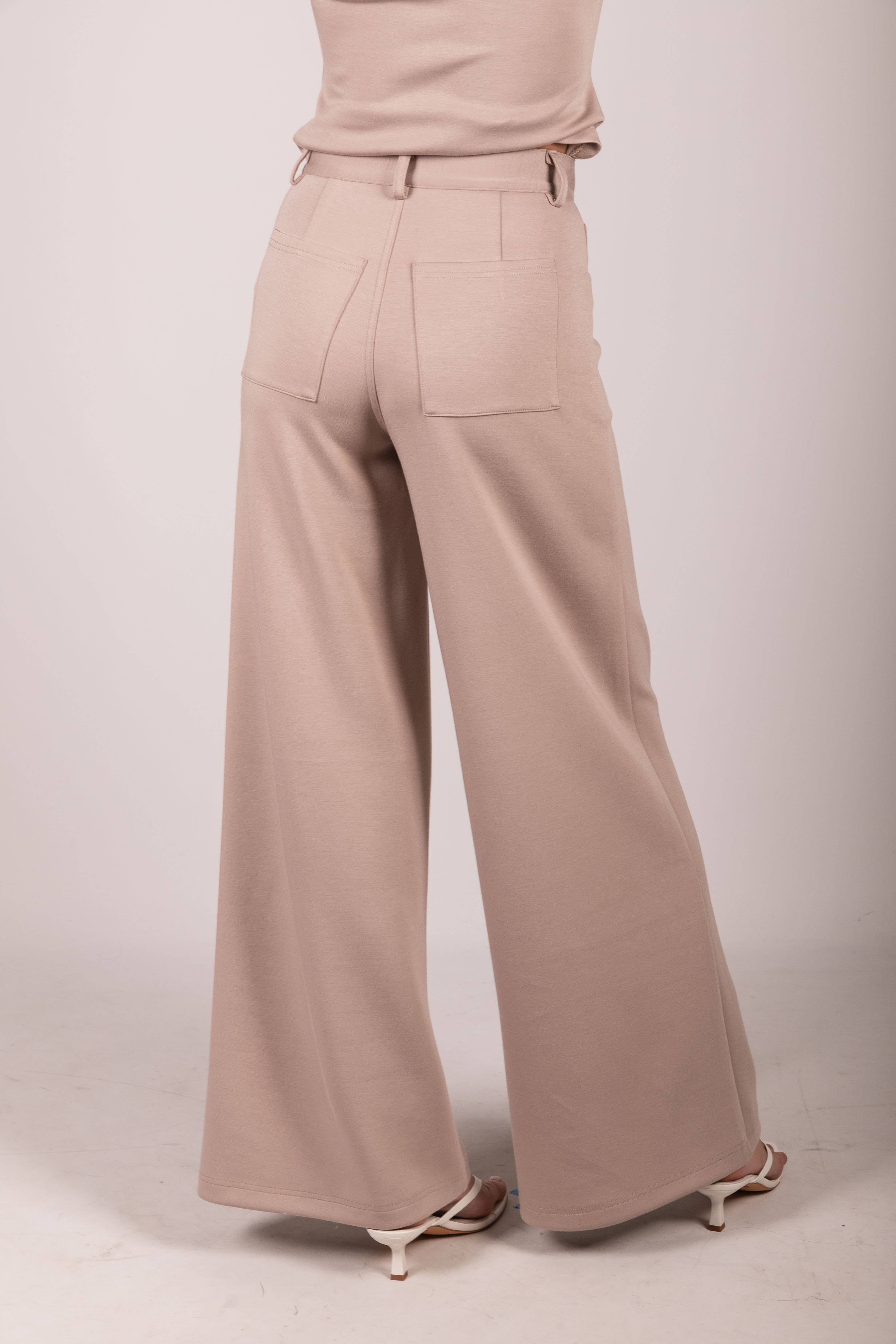 Taupe P. CILL Butter Modal Pleated Wide Leg Trousers for wholesale on Faire4