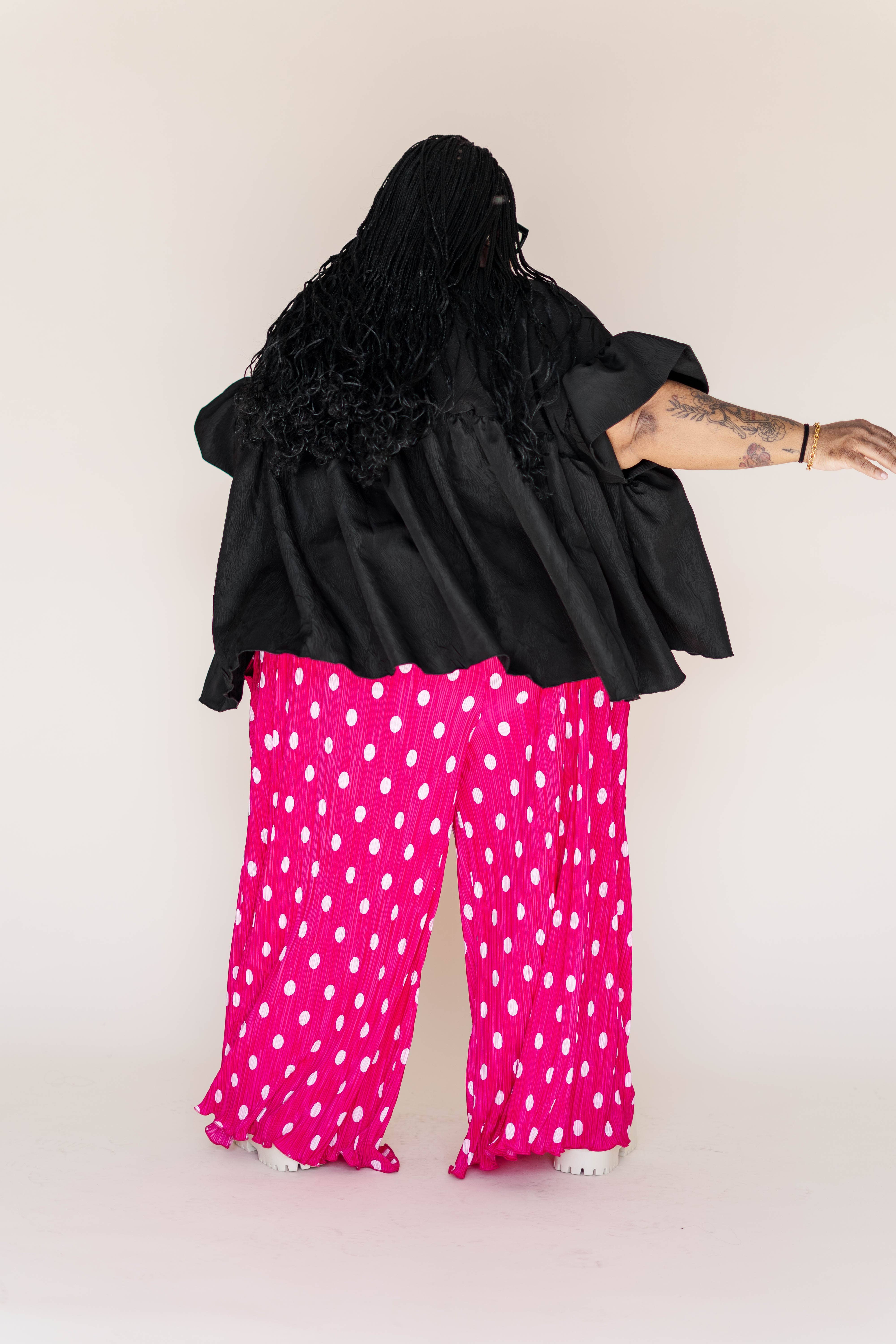 Nettle Studios - Wholesale Pants - Women's - Size Inclusive Hot Pink & White Polka Dot Pleated Flare Pant33
