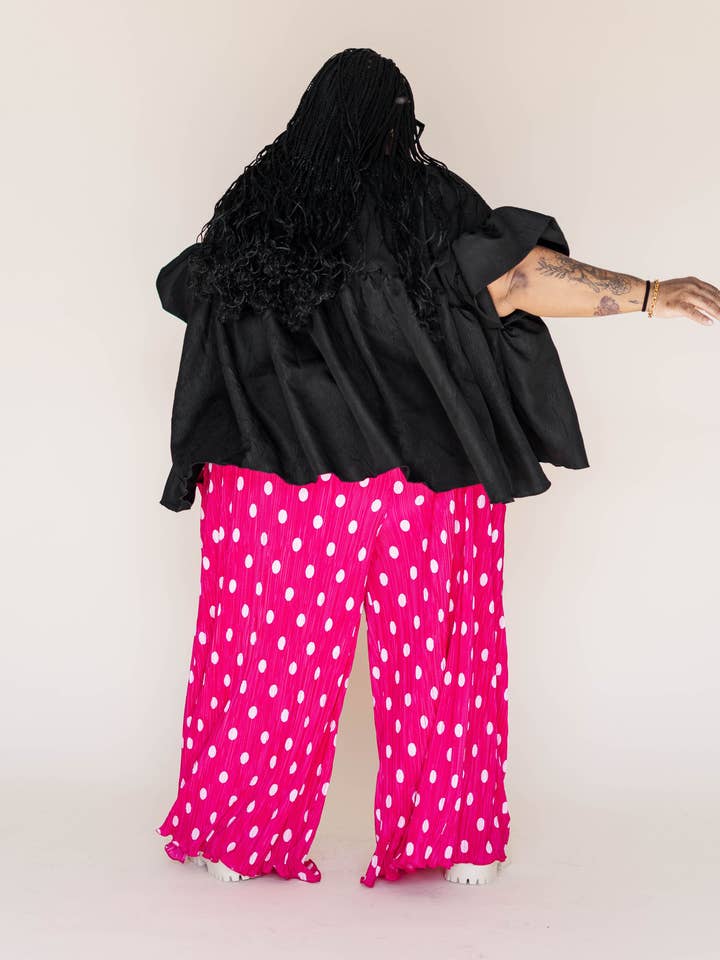 Nettle Studios - Wholesale Pants - Women's - Size Inclusive Hot Pink & White Polka Dot Pleated Flare Pant33