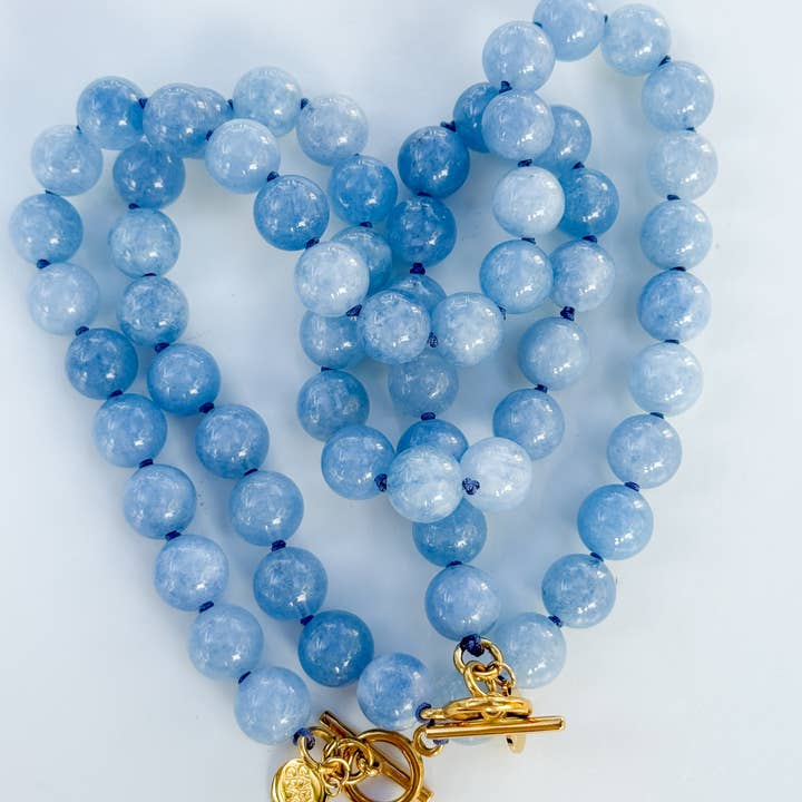 Gaby & Grace - Wholesale Beaded/Pearl Necklace - Blue Aquamarine Gemstone Knotted Necklace2