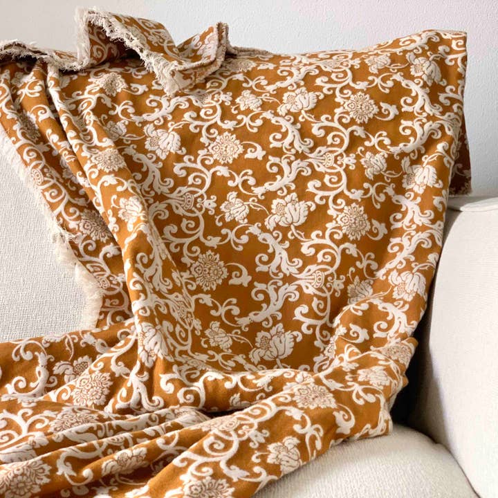 Manta de Seda Jacquard Lã Barroco desenho barroco cor Brick King por atacado de C.C.&Co.Srl