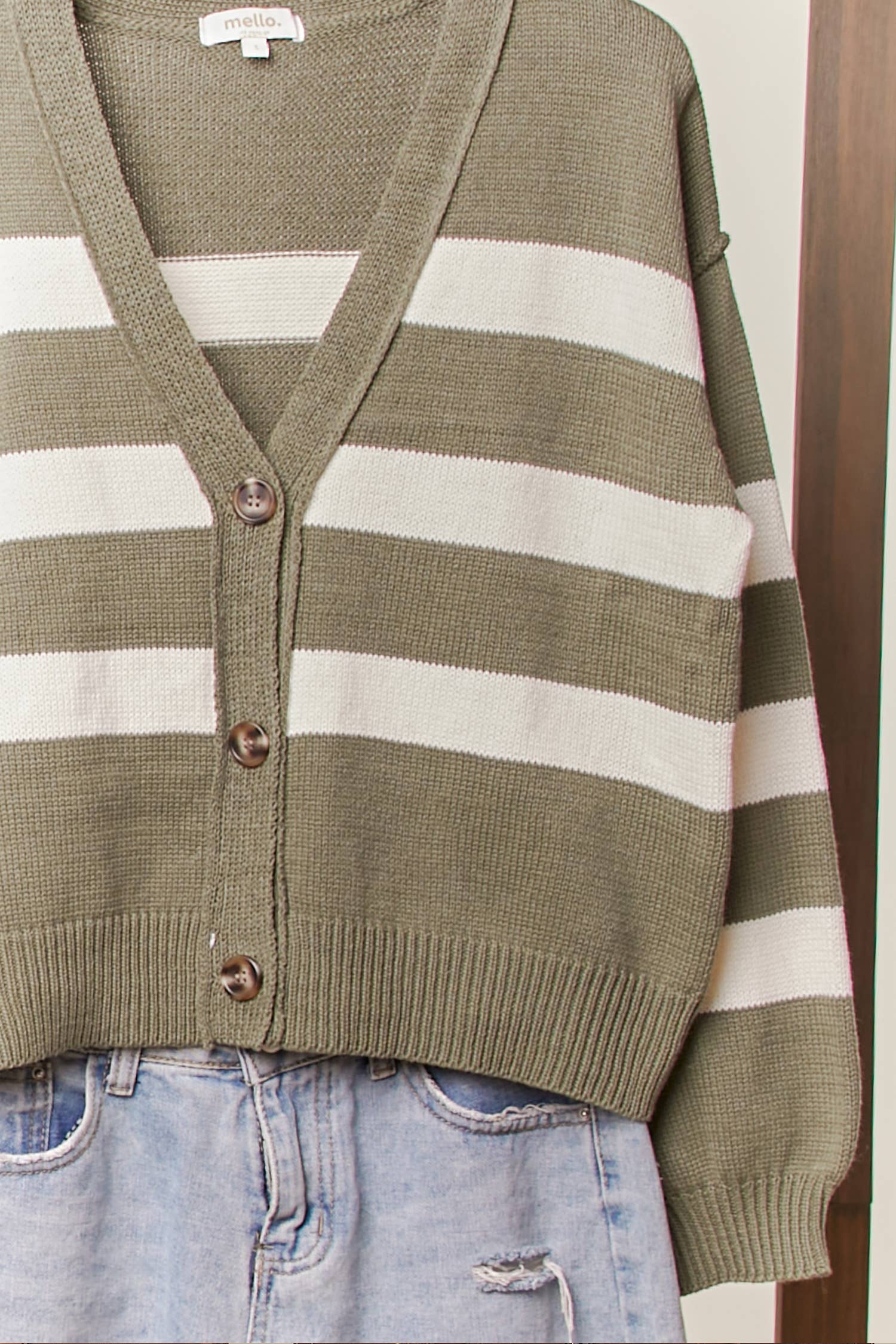 Mello. - Wholesale Cardigan - Women's - Striped  V Neck Knit Cardigan13