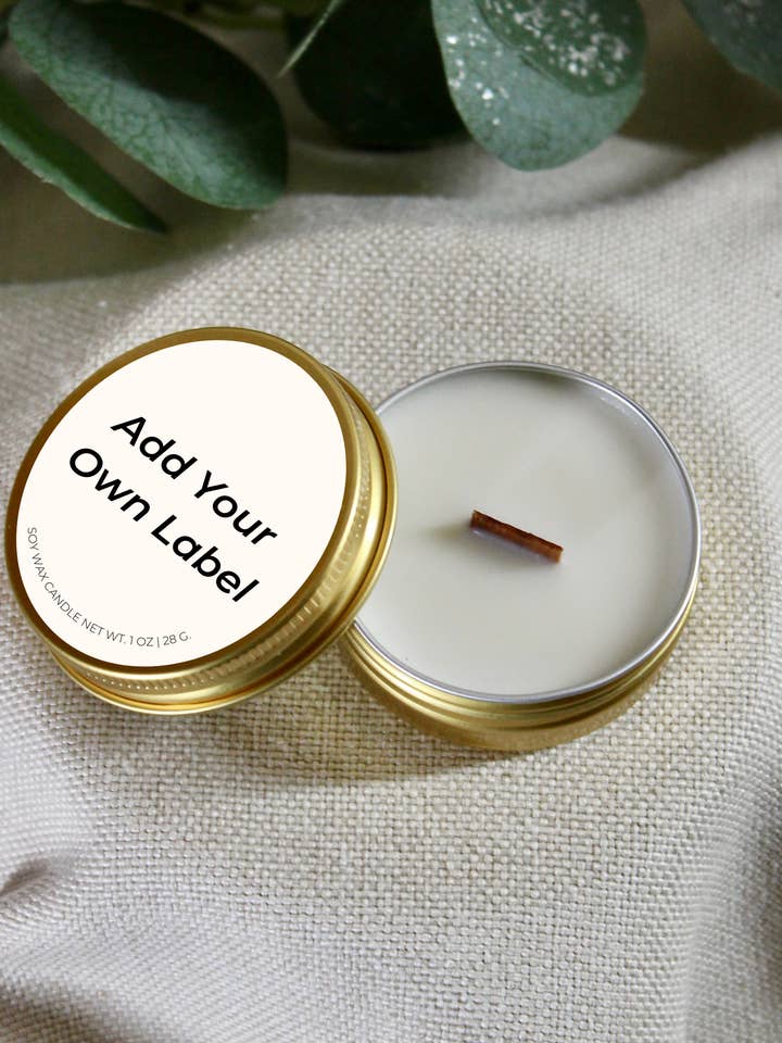 White Label Soy Candle (Unbranded) 1 oz Gold Tin + Wood Wick and other Purchase wholesale choice. Free returns & net 60 terms on Faire trending on Faire.