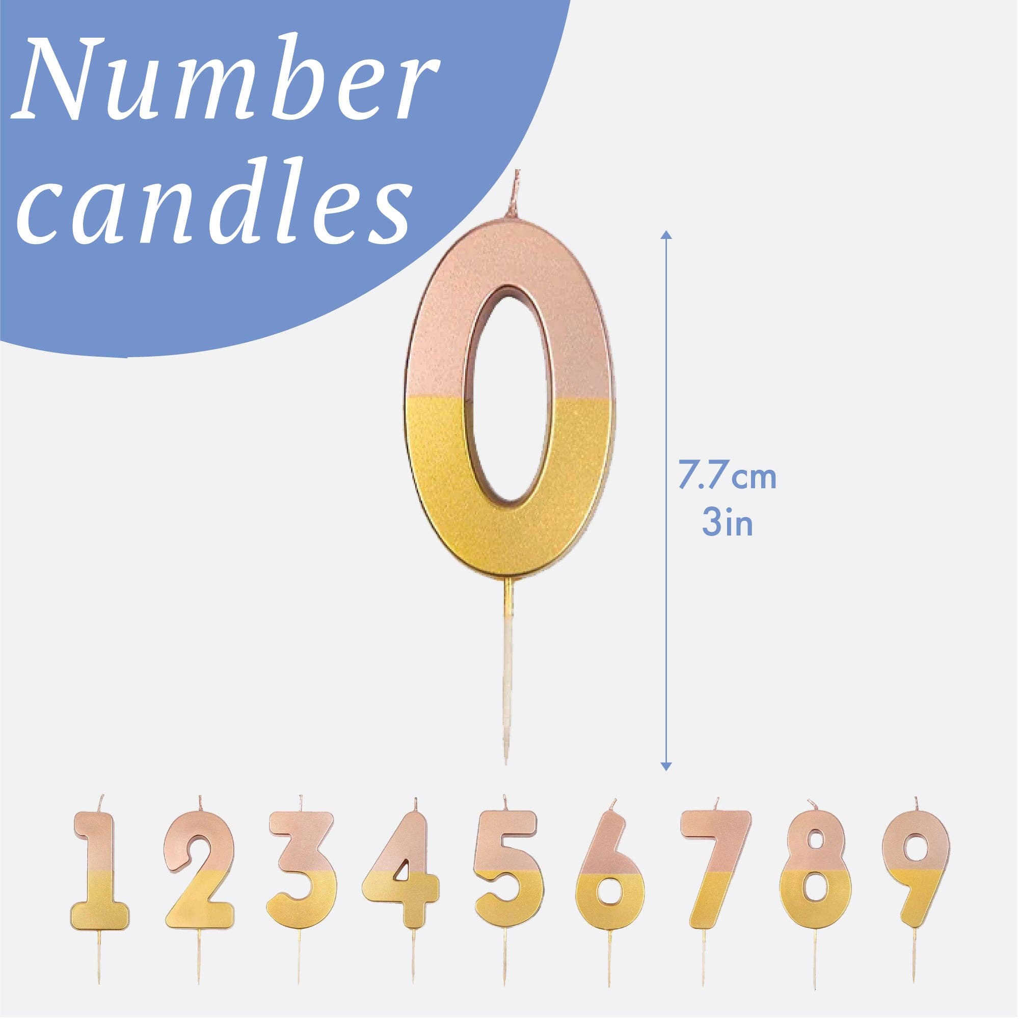 Talking Tables EU - Wholesale Cake Candle - Rose Gold Dipped Number Birthday Candles Starter Set - 0-92