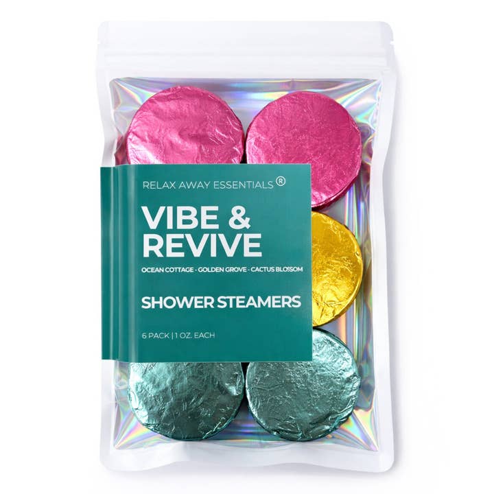 Vibe and Revive Shower Steamers 6 Pack - Made in USA - Spa for wholesale by Relax Away Essentials