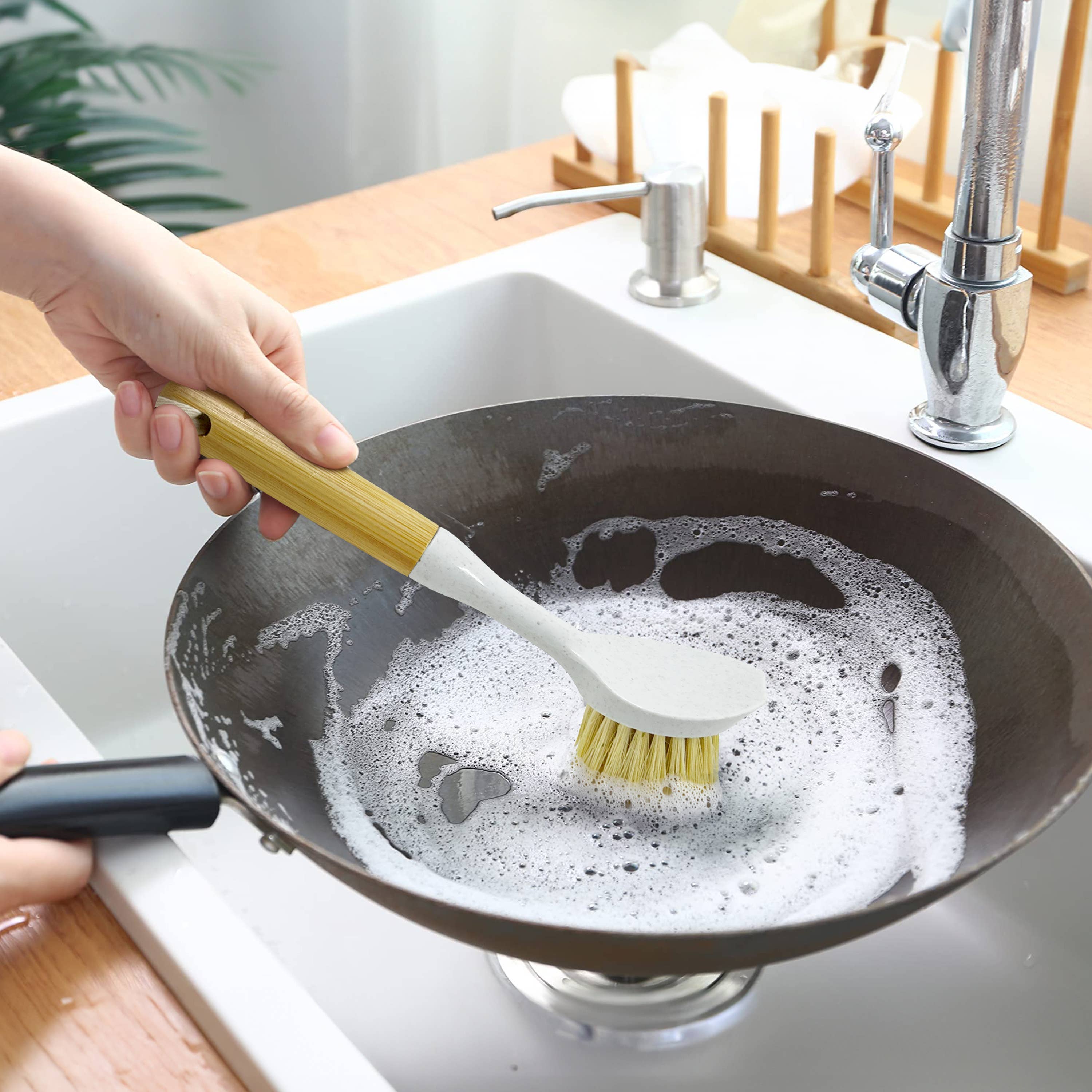 AIRNEX - Wholesale Cleaning Brush - Natural Cleaning Dish Brush - 1 pc Bamboo Brush with Handle5