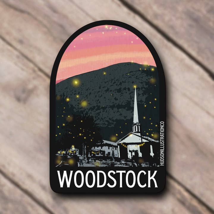 Woodstock New York sticker/magneet/print/briefkaart voor wholesale door Hudson Illustration Co - About Town Co