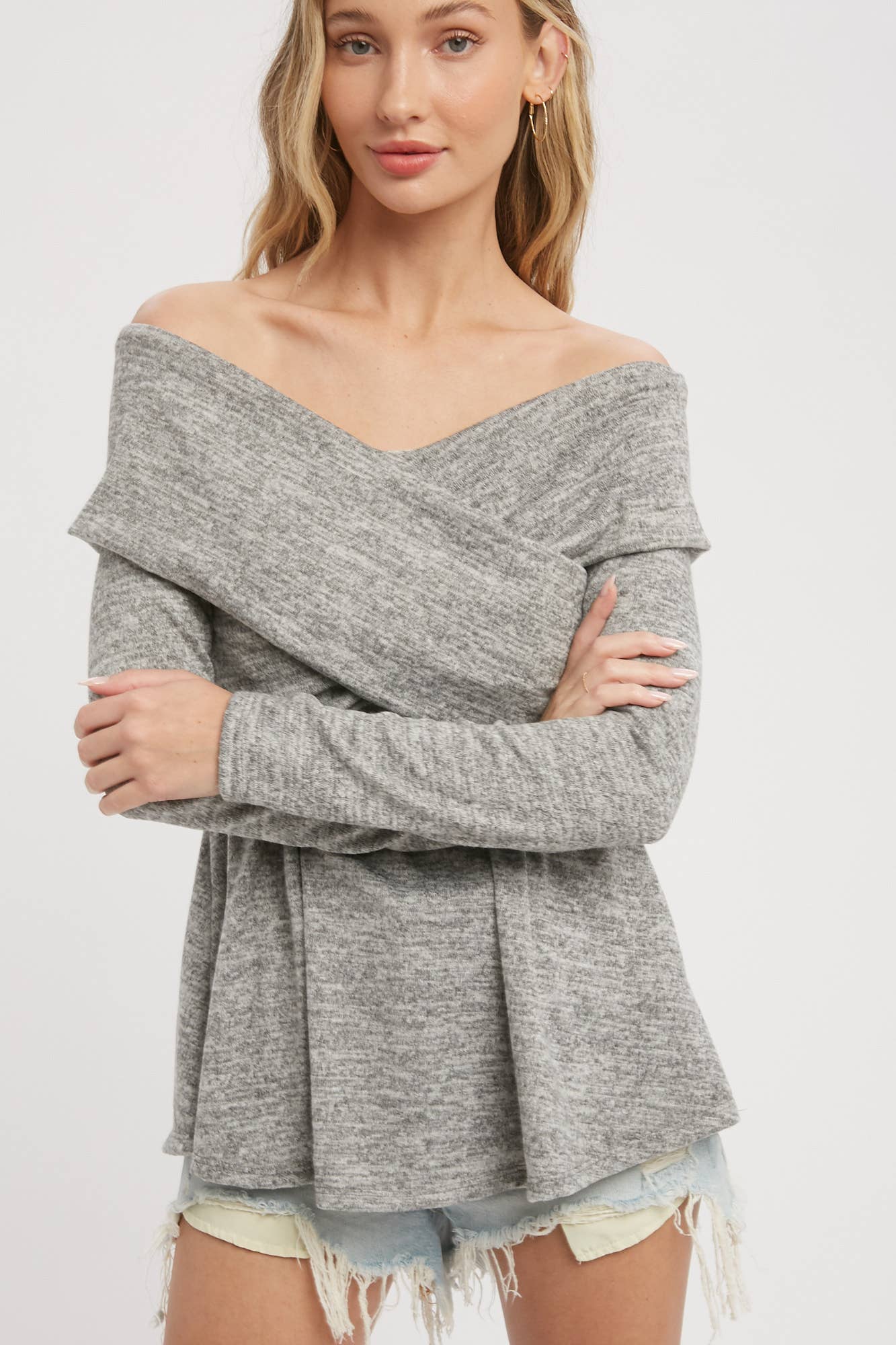 Bluivy - Wholesale Knit Top - Women's - MARLED KNIT CROSSOVER OFF SHOULDER TOP12