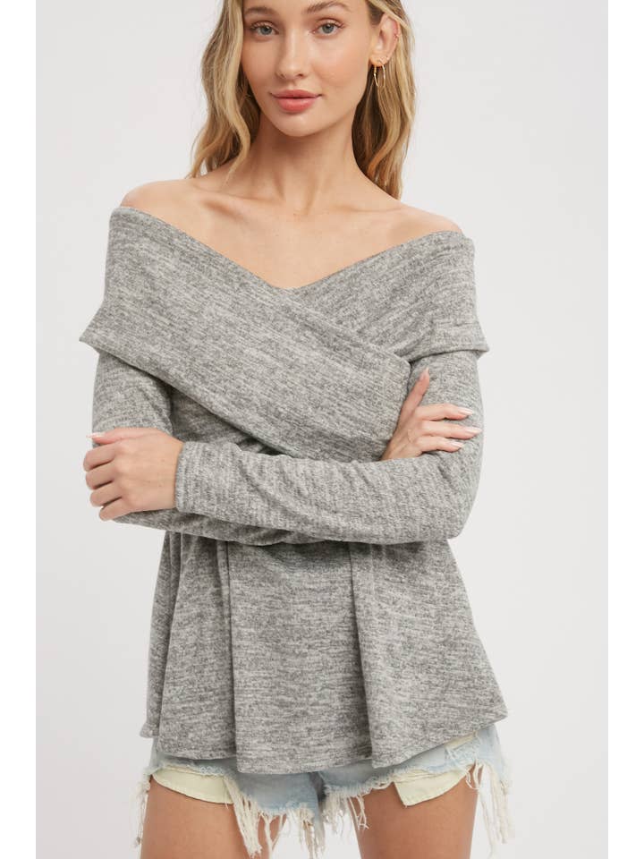 Bluivy - Wholesale Knit Top - Women's - MARLED KNIT CROSSOVER OFF SHOULDER TOP12