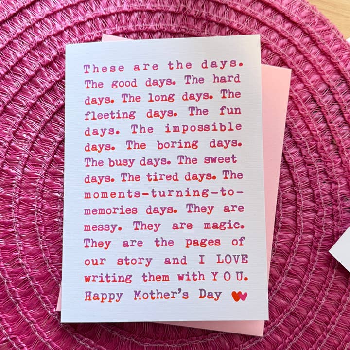 Card & Story - Vendita all'ingrosso Biglietti per la Festa del Papà - Biglietto romantico per la Festa della Mamma "Questi sono i giorni"