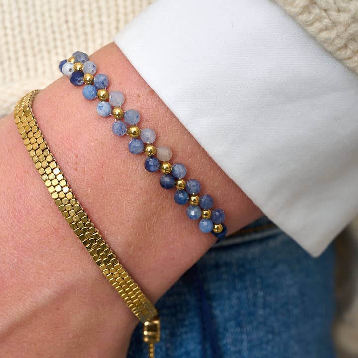 Samay Blue Aventurine & Gold Bracelet Stack for wholesale by Boho Betty