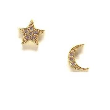 Micro Pave Moon & Star Stud: Gold Vermeil für den Großhandel von Athena Designs