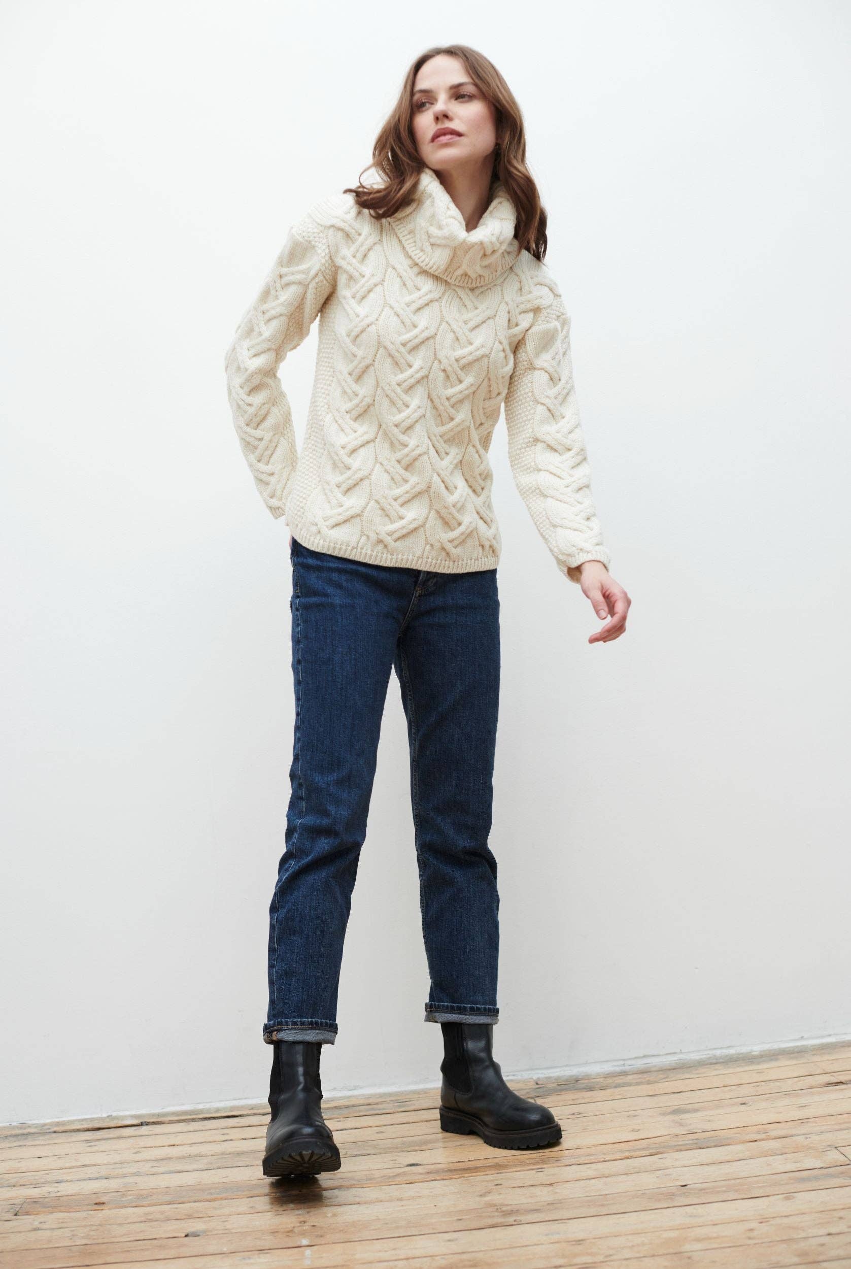 Aran Woollen Mills - Wholesale Knit Sweater - Women's - Kinsale Ladies Cable Aran Sweater - Cream1