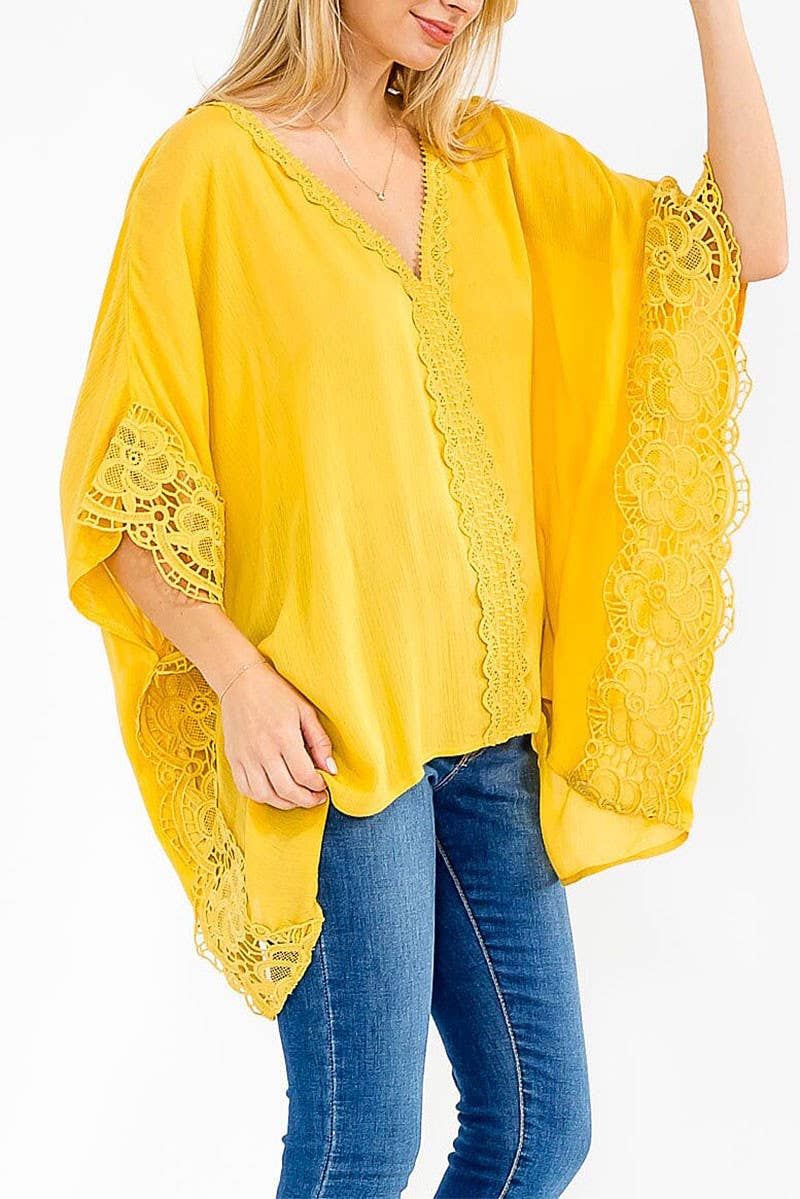 ROUSSEAU - Wholesale Tunic - Women's - SHORT SLEEVE V-NECK LACE TRIM TUNIC BLOUSE4