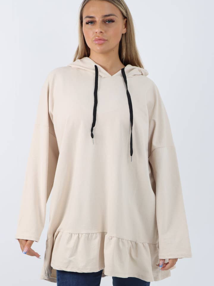 Miss Bold – wholesale Hoodie – Women's – Italian Frill Hem Long Sleeve Hooded Top