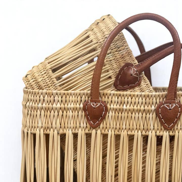 Melecraft - Wholesale Basket - Natural Straw Tote with Leather or Rope Handles1