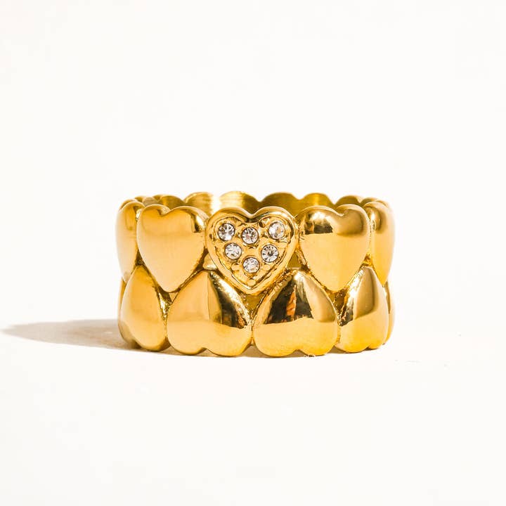 Wayn 18K Gold Non-Tarnish Petite Hearts Ring for wholesale on Faire