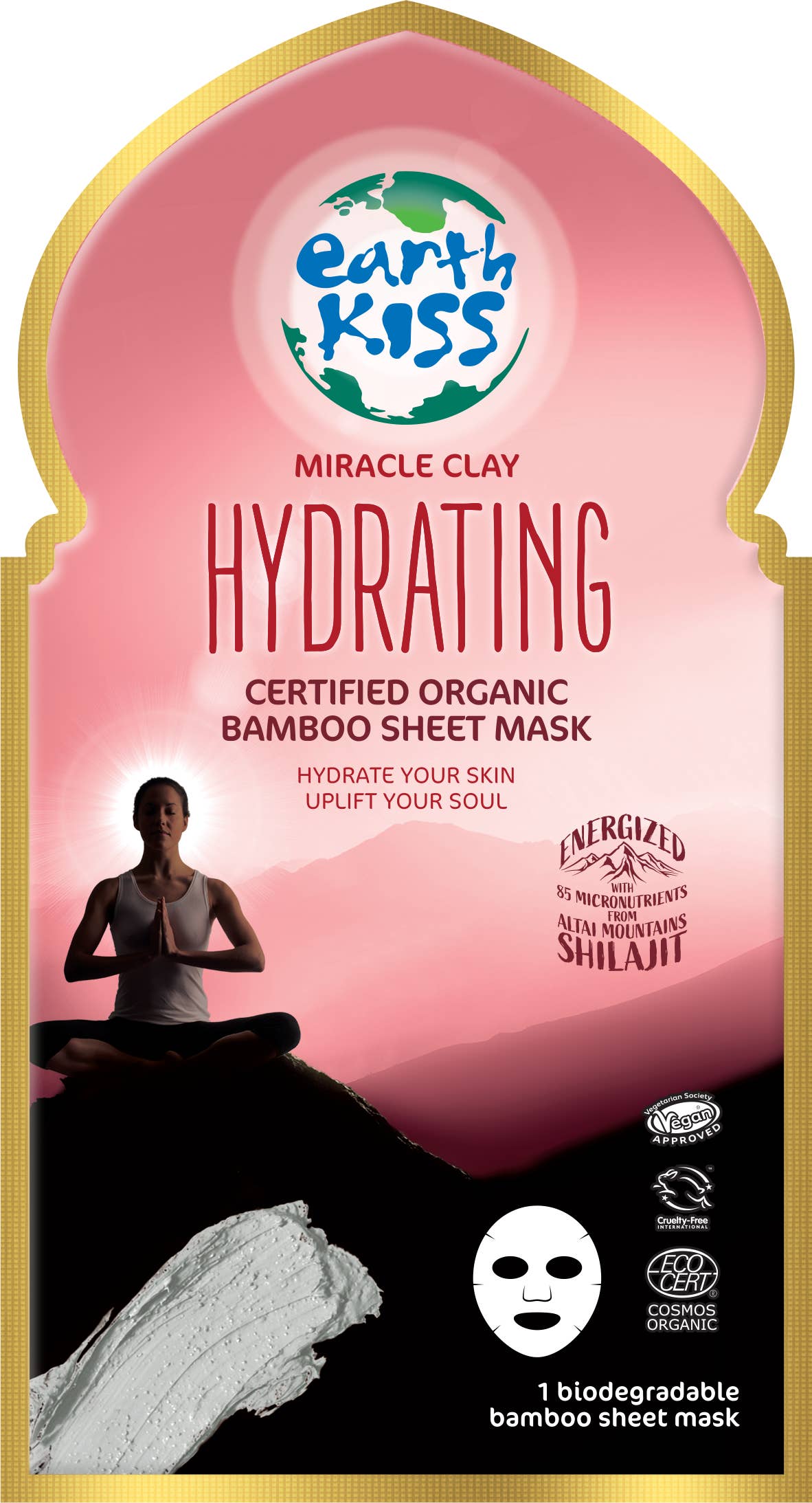 Beauty Goddess – wholesale Skincare face mask – Earth Kiss Inspirations Hydrating Organic Bamboo Sheet Mask with Shilajit and Miracle Clay to Hydrate Your Skin