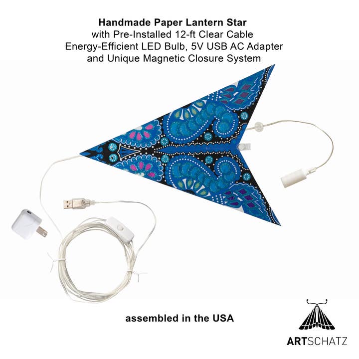 Artschatz LLC - Wholesale Paper Lantern/Lamp - Phoenix ~ 5 Pointer, 24 inch, Blue Paper Star Lantern Light