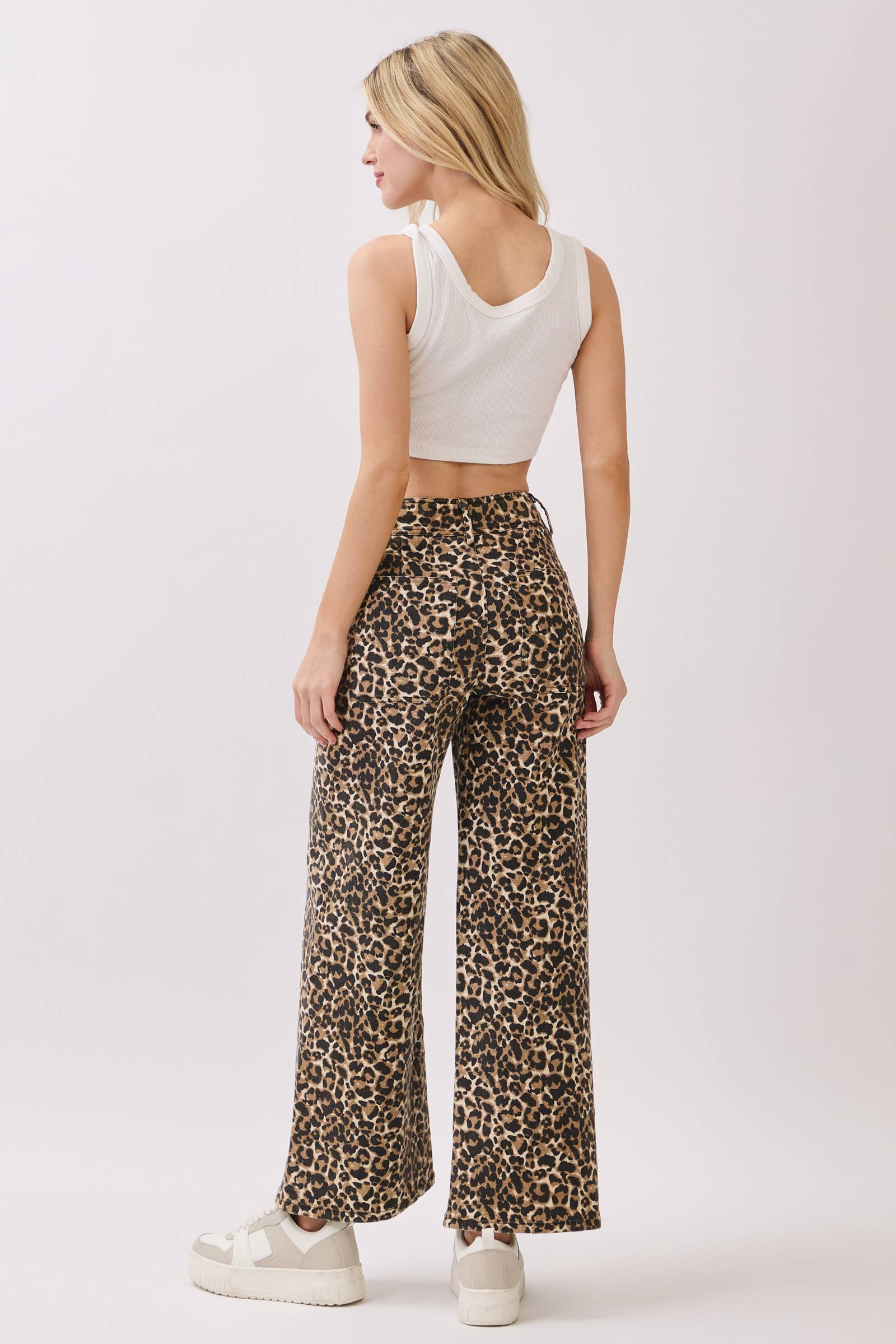 BROWN Stretch Twill Leopard Wide Leg Pants for wholesale on Faire12