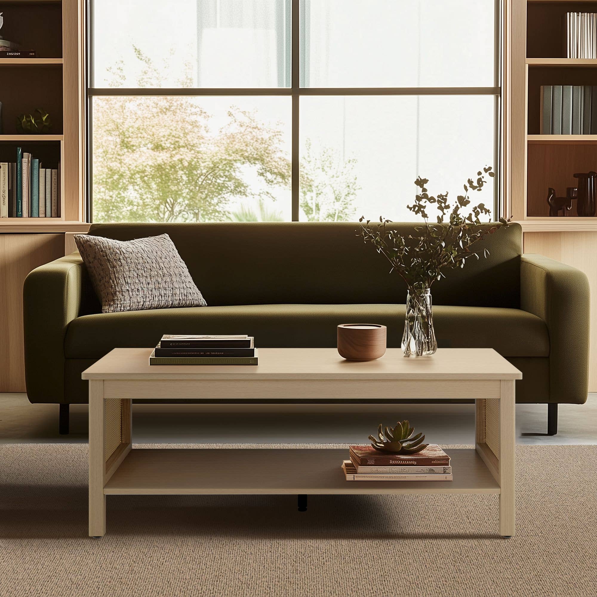 Olliix - Wholesale Coffee Table - 2-Tier Rattan Sides Open Shelf Storage Coffee Table11