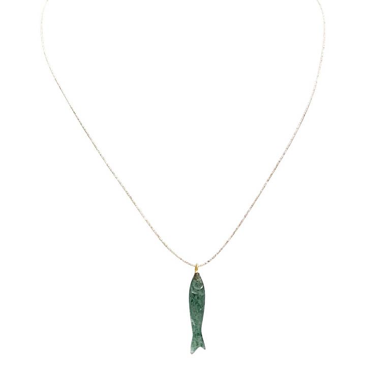 Sophie Deschamps Bijoux - Wholesale Pendant/Charm Necklace - Aventurine stone fish necklace - Salmon (CAT91mini)