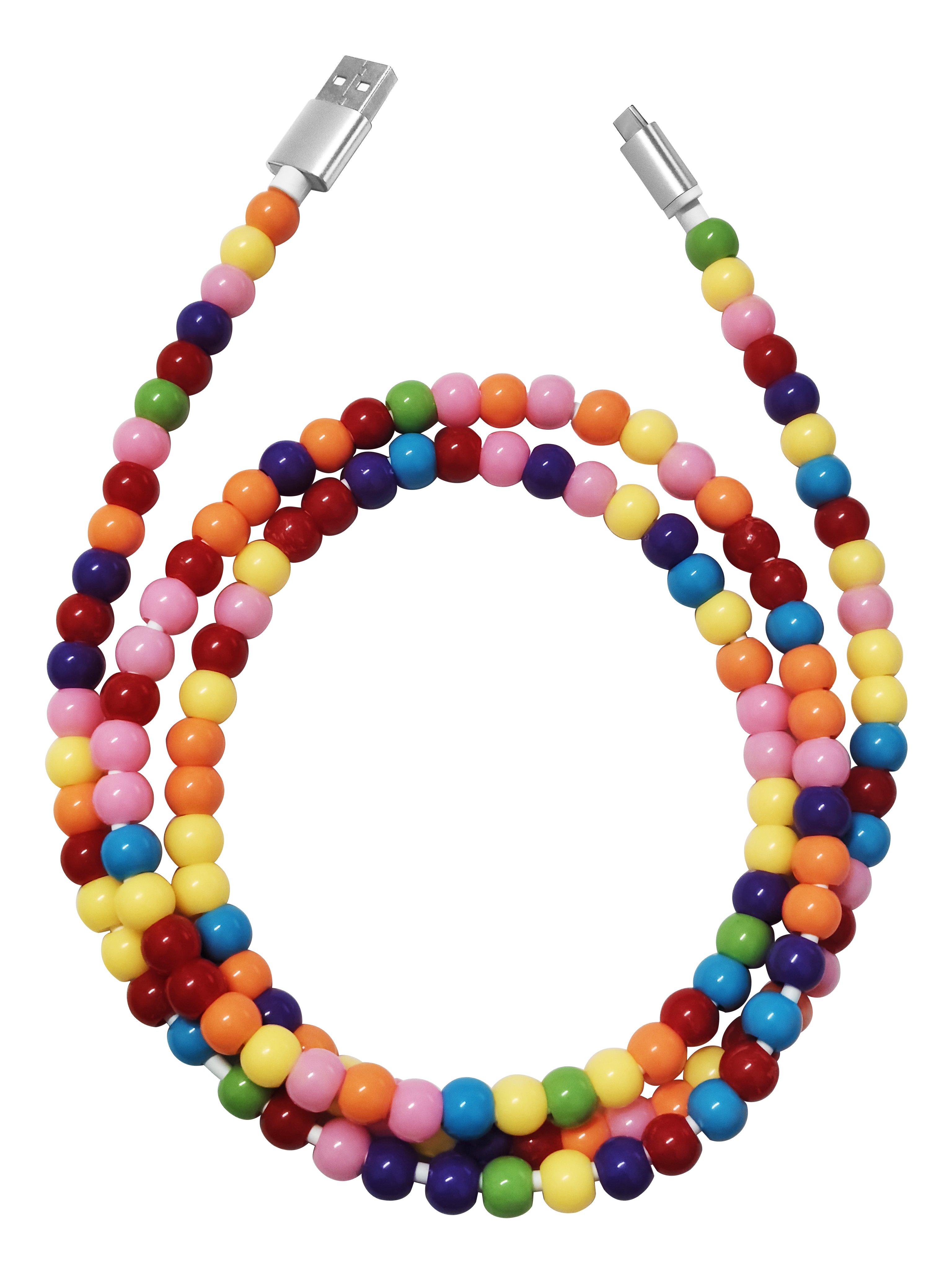 LAX Gadgets - Wholesale Charging Cable - Lax - Beaded USB-A to USB-C Cable 4ft – Gold & Rainbow1