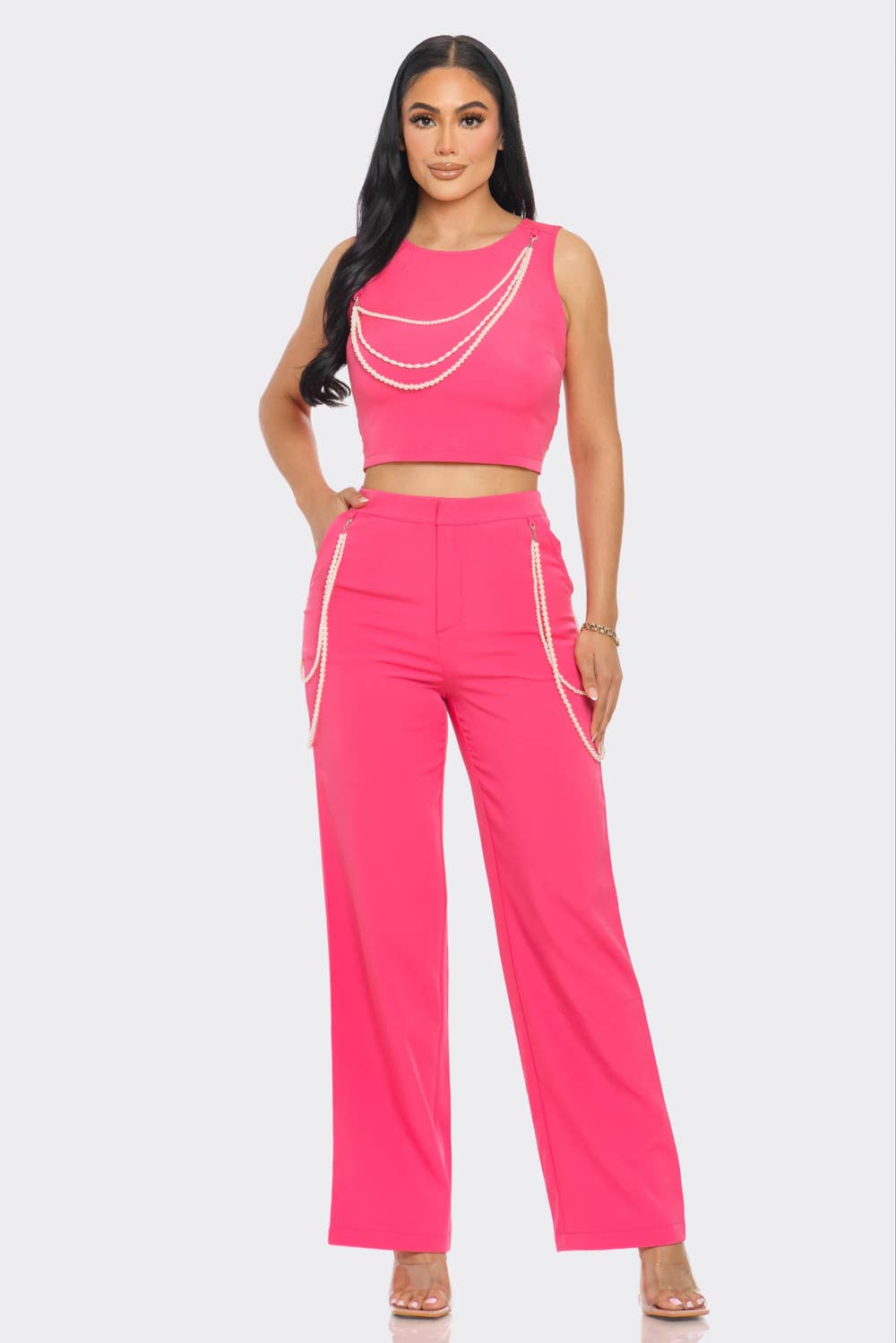 CAPSULLE - Wholesale Top & Pant Set (NOT Loungewear) - Women's - Pearly Chain Sleeveless Set0