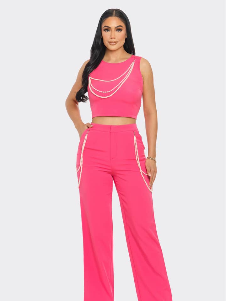 CAPSULLE - Wholesale Top & Pant Set (NOT Loungewear) - Women's - Pearly Chain Sleeveless Set0