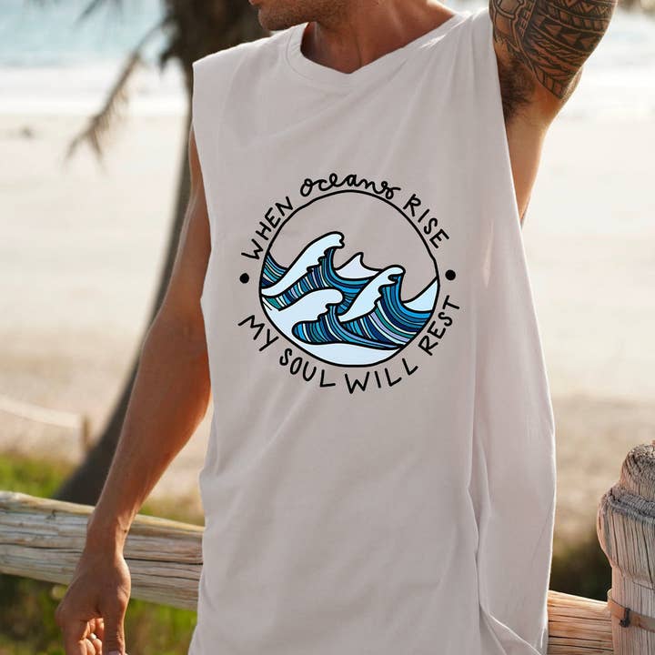 Ocean Wave Surf Lovers Print Beach Wear Men's Tank Top for wholesale by novaxau