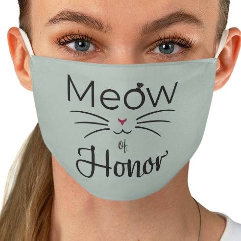Sage Green Meow of Honor Fabric ansigtsmaske, brudepige gave for engroshandel hos Pink N Paw