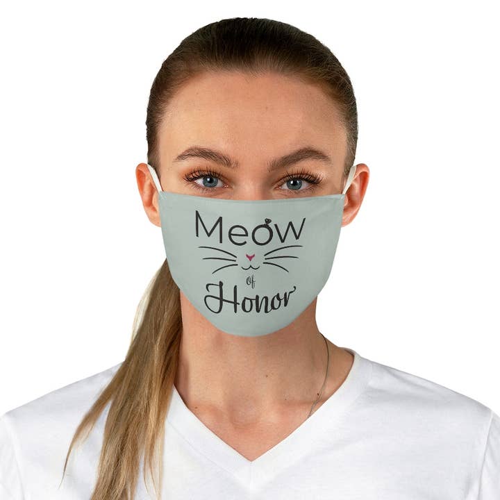 Sage Green Meow of Honor Fabric Face Mask, Bridesmaid gift for wholesale by Pink N Paw
