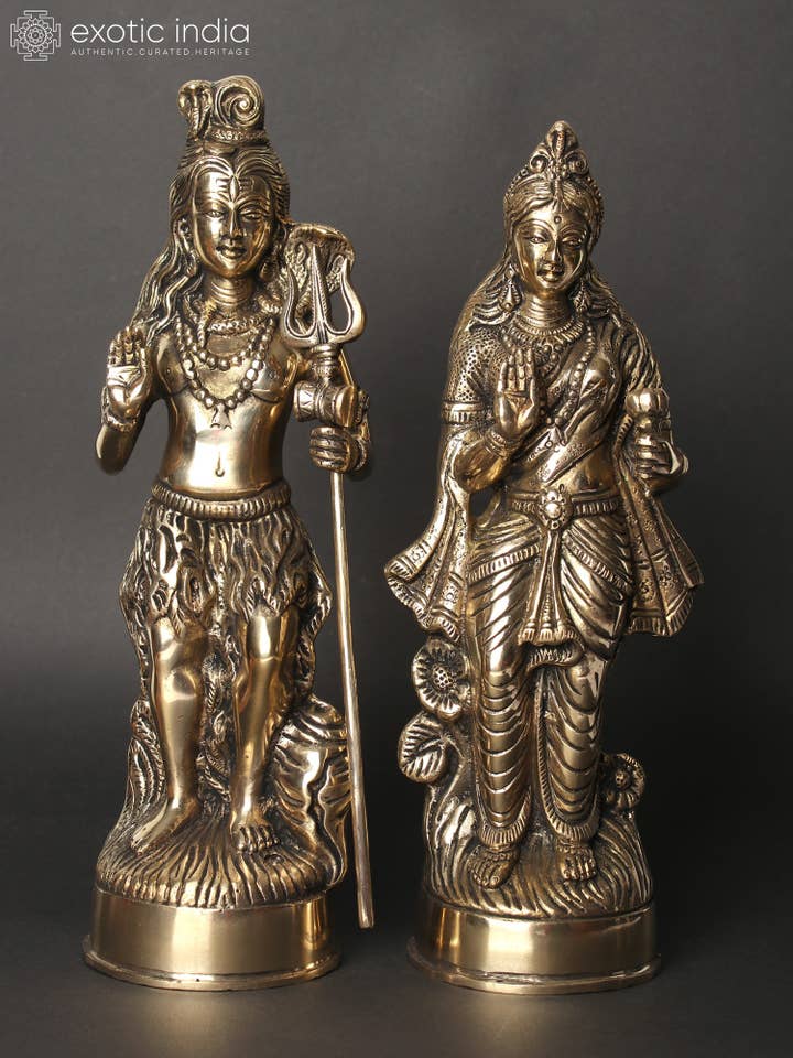 12" Shiva Parvati in Blessing Gesture|Set of Two Statues for wholesale by Exotic India Art