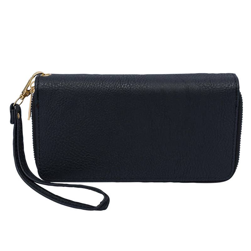 Deluxe Import Trading - Wholesale Wallet - Women's - Park Ave Collection Double Zipper Wallet Black/Faux Leather0