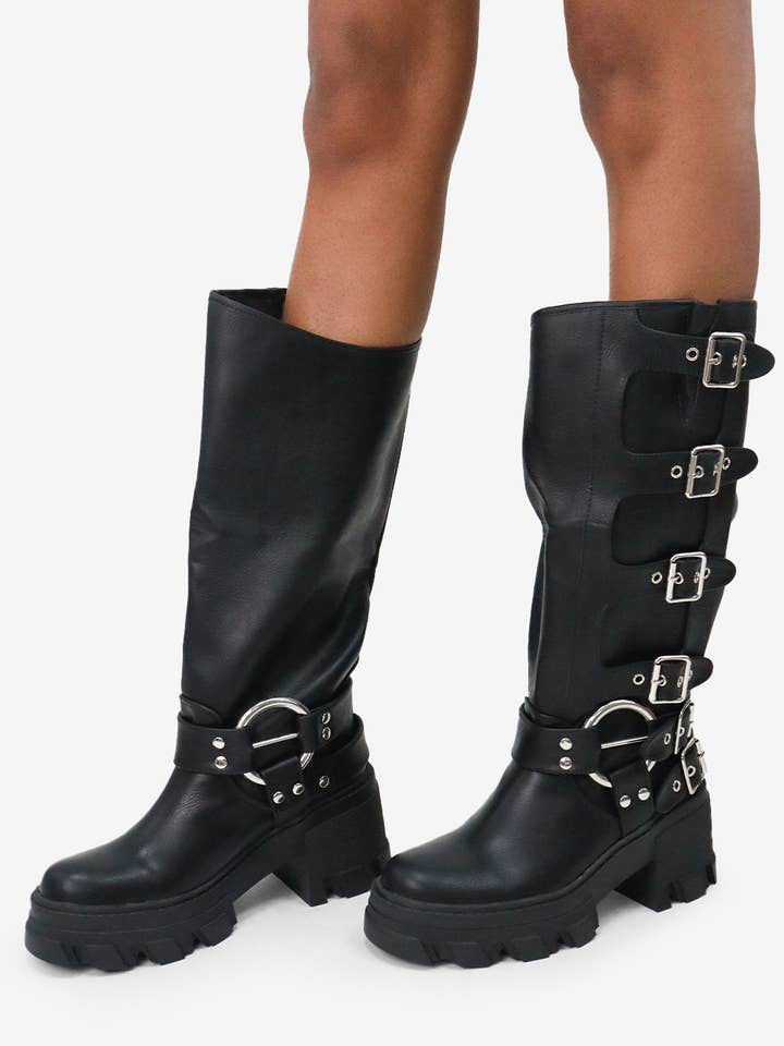 Lemonade Shoes – wholesale Stövlar - Dam – Buckle Up Now - motorcykelstövlar med sidospännen och klumpig sula16