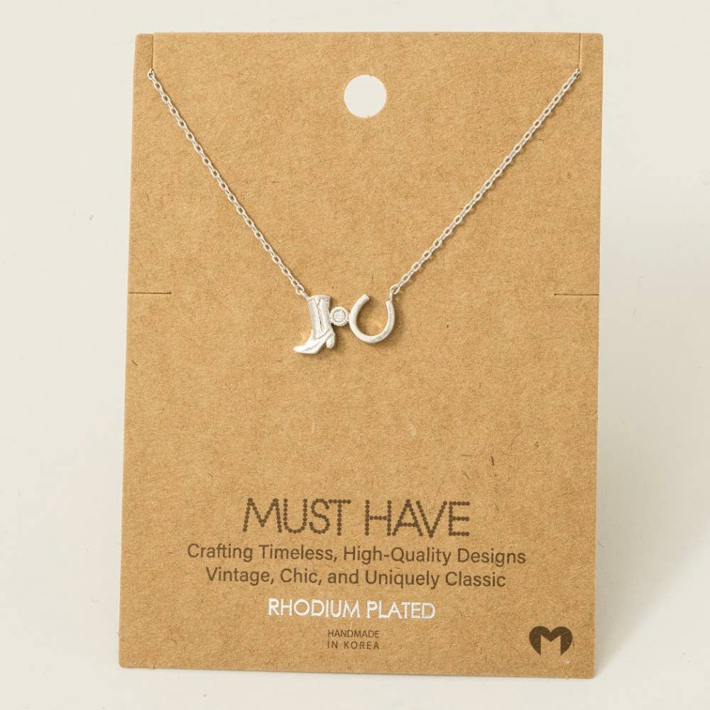 Fame Accessories - Wholesale Pendant/Charm Necklace - Western Cowboy Boots Horse Shoe Charm Necklace5