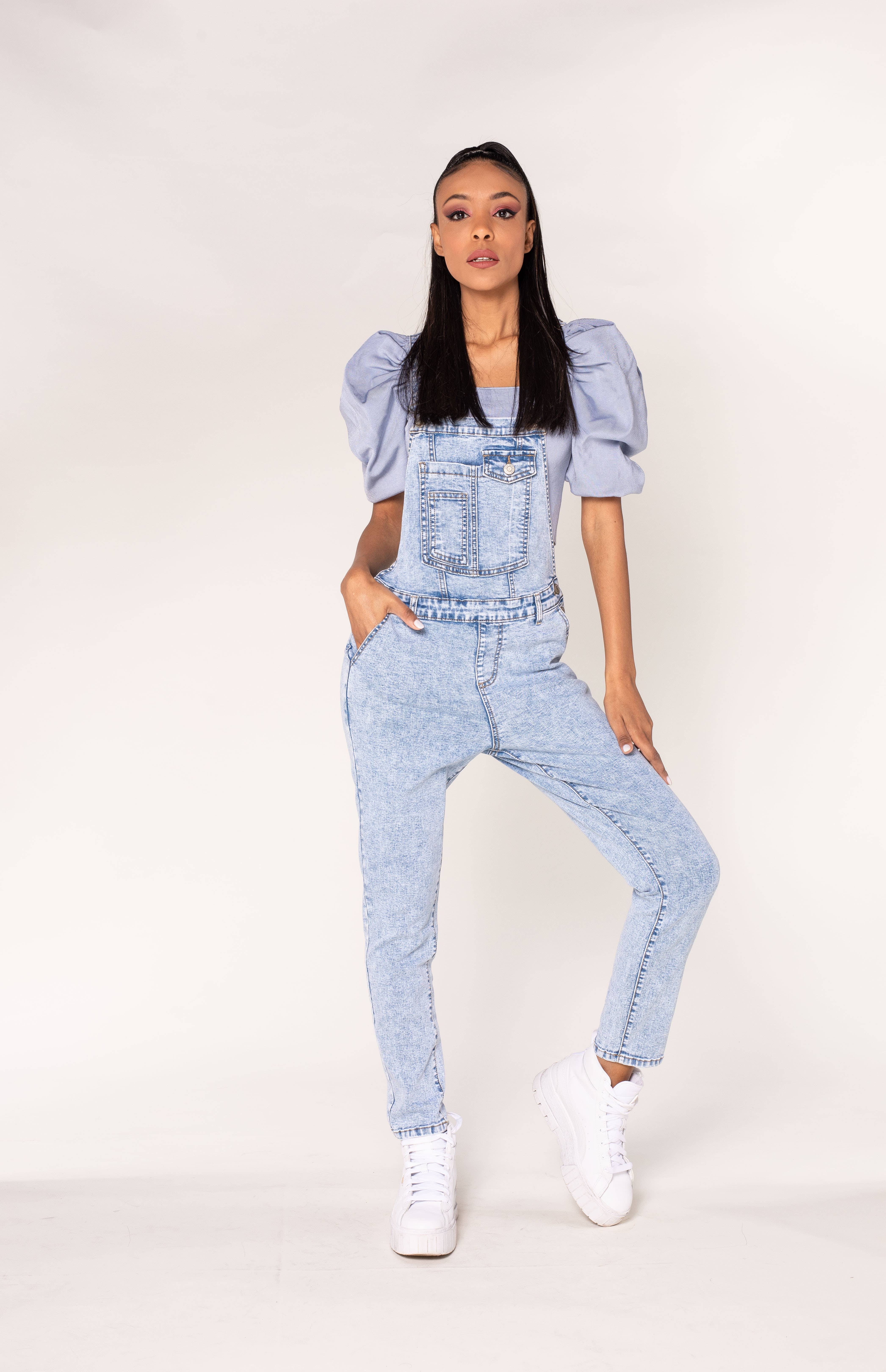 Nina Carter - Wholesale Overalls - Women's - S512 wide stretch boyfriend jean denim overalls4