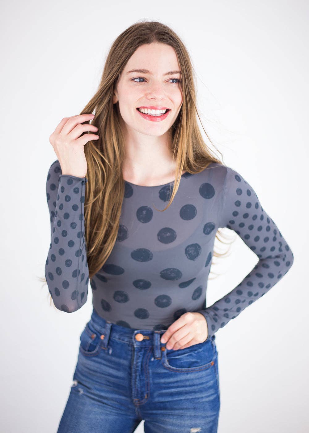 AMB Designs - Wholesale Knit Top - Women's - Grunge Polka Dot Raw Edge Second Skin Top7
