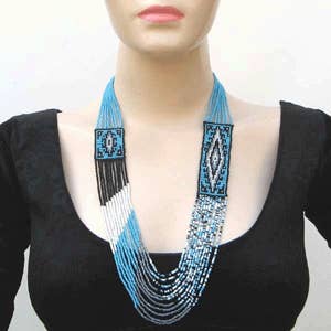 BEADS CORNER - Wholesale Beaded/pearl necklace - Handmade Beaded Blue Black Seed Bead Layered Medicine Man'S Eye Necklace1
