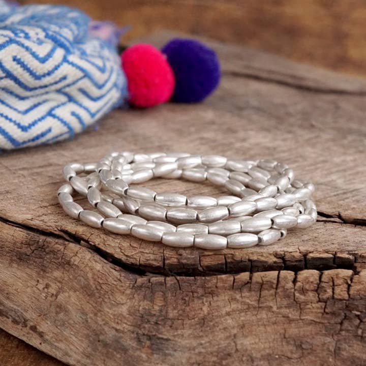 Metal Beaded bracelet stack 5 bracelets - Gold Silver tone for wholesale by PennyLine inc