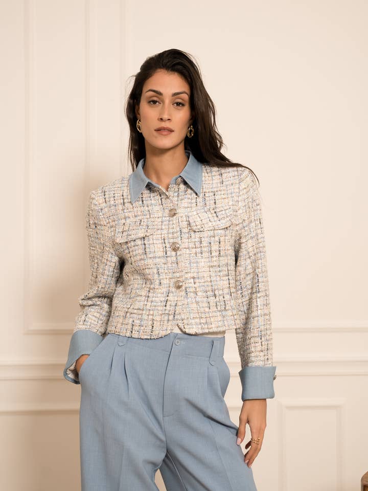 Élise jacket in tweed & denim - CK08508-5 for wholesale by CHOKLATE PARIS