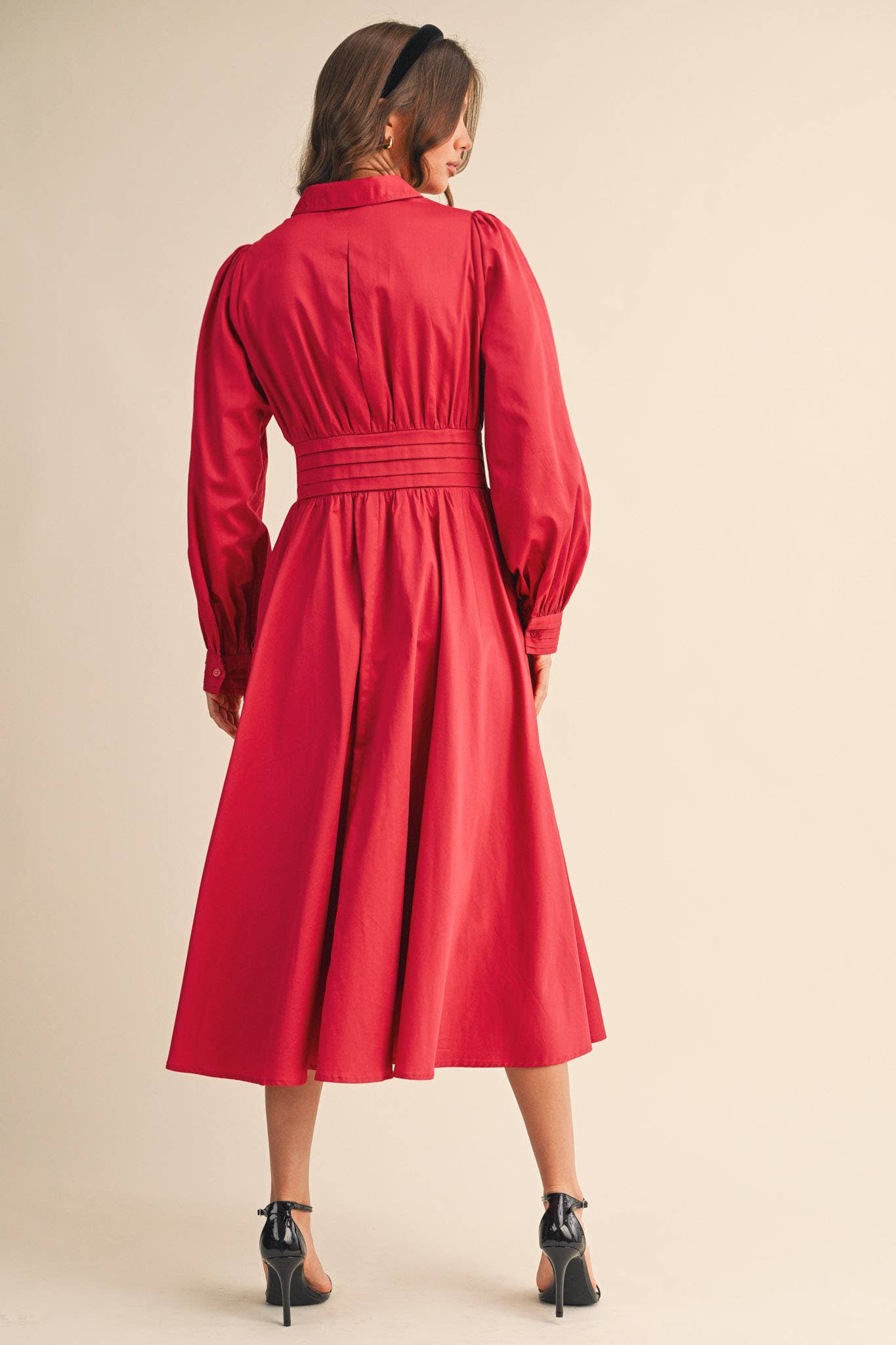 &MERCI - Wholesale Dress - Women's - PINTUCK WAIST TIE FRONT MIDI DRESS MDR421936