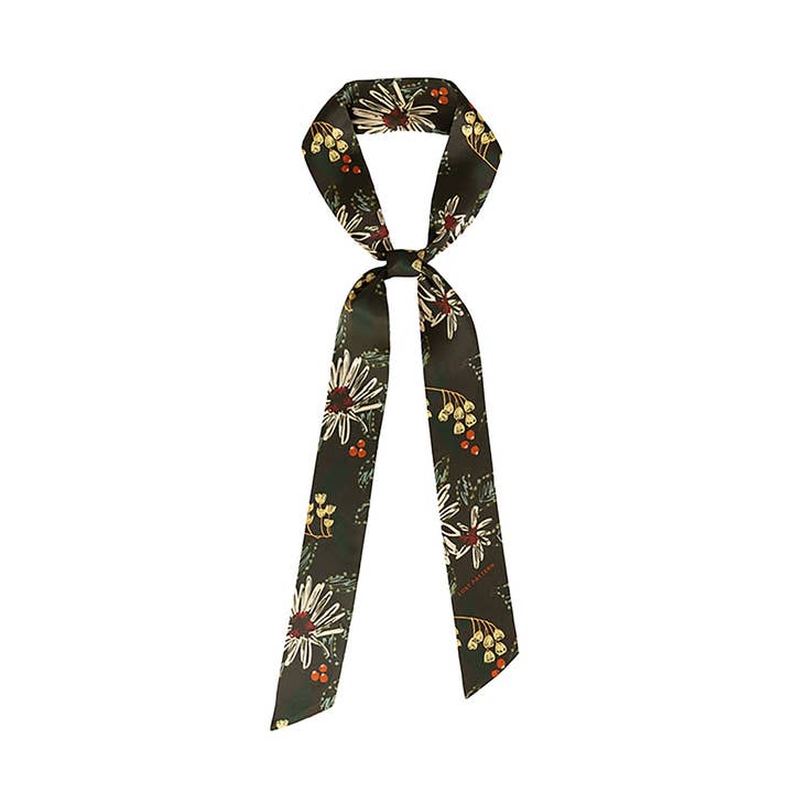 "Forest Charm" Silk Skinny Scarf - Moss Green for wholesale by Lost Pattern NYC