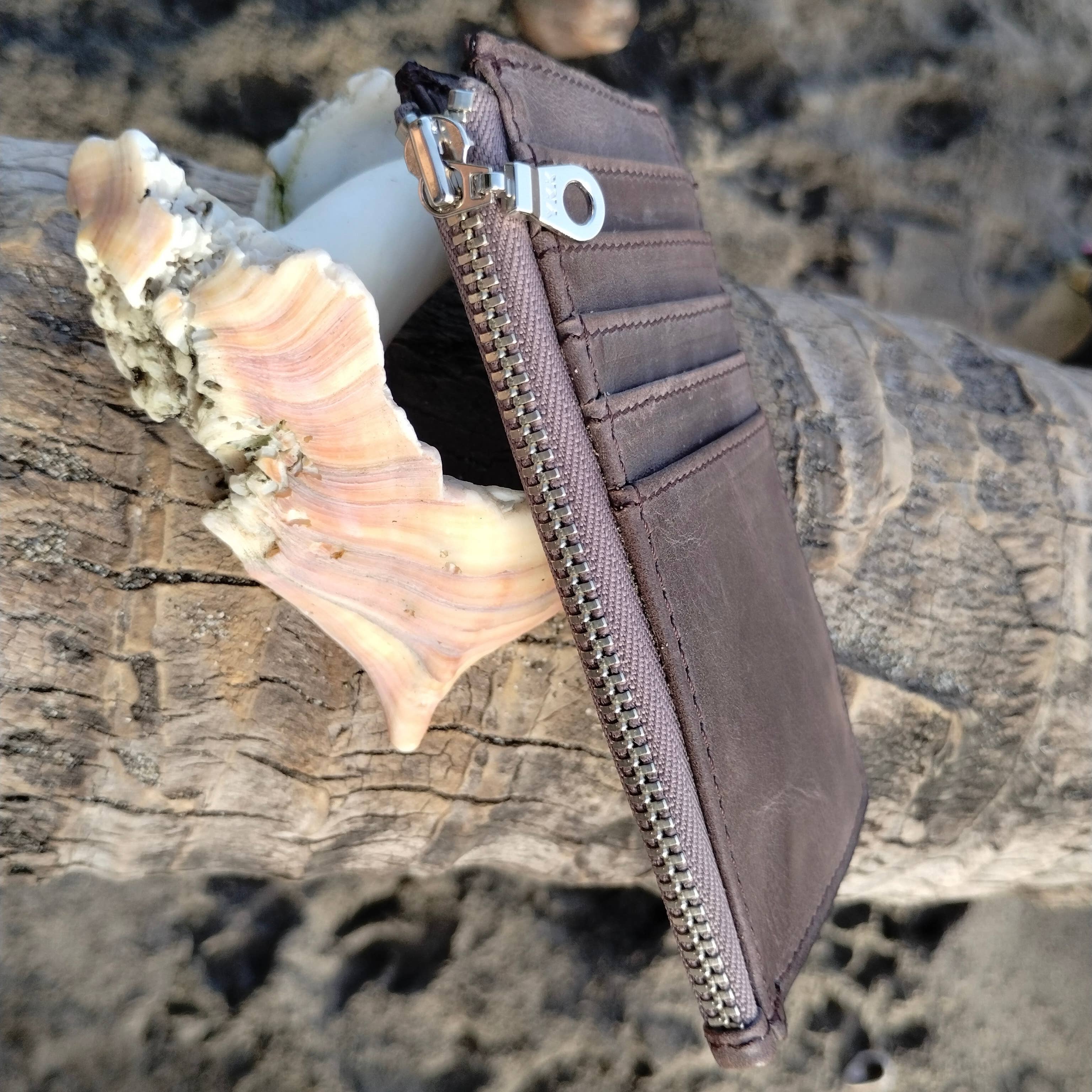 Twin Engine Coffee - Wholesale Wallet - Unisex - Zippered Card Wallet - Mocha Brown - Fair Trade  Leather  1