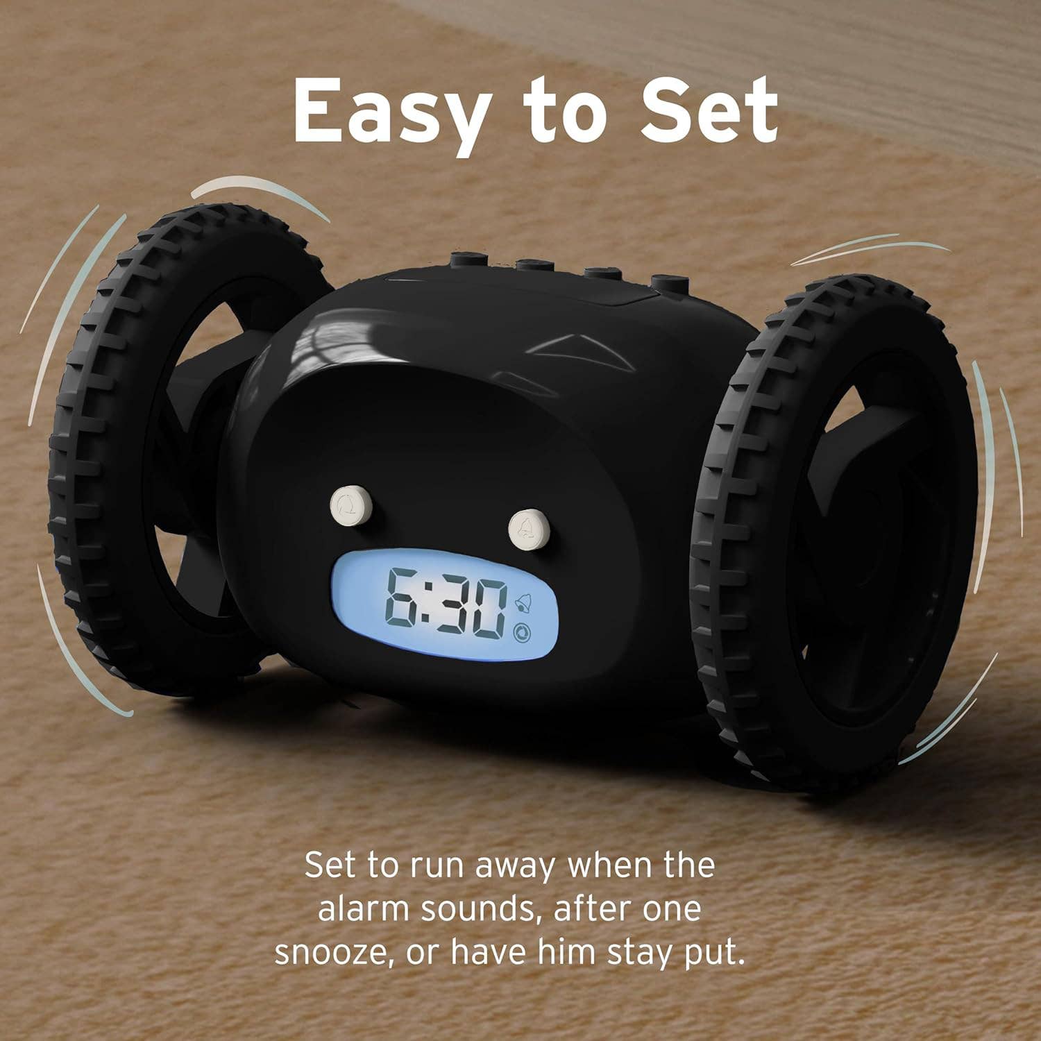 Clocky - Vendita all'ingrosso Sveglia - Sveglia rumorosa su ruote per dormiglioni (ruote nere)3